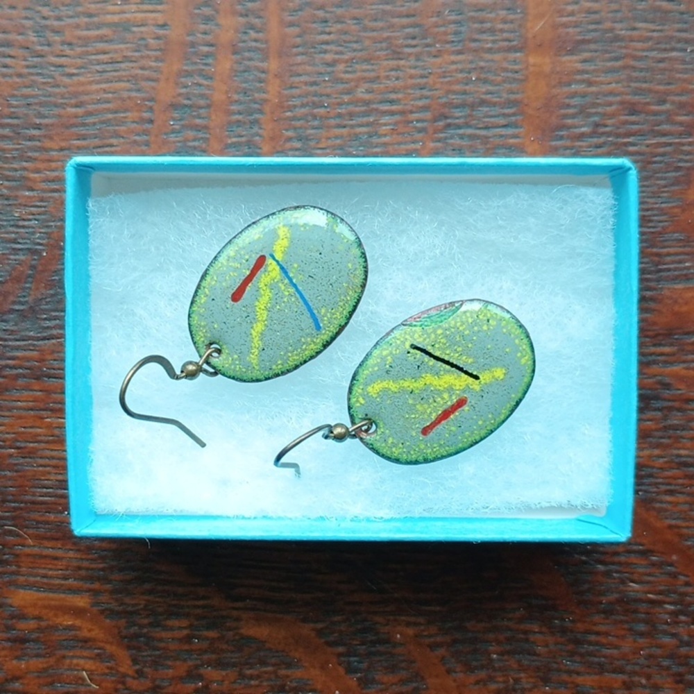 Vintage MCM copper enameled earrings